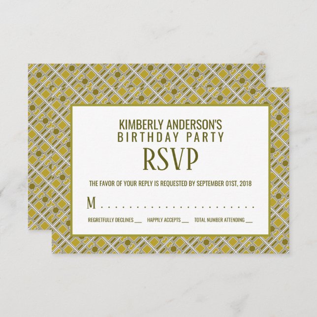 Convite Padrão Geométrico do ouro, RSVP de Aniversário Mod (Frente/Verso)