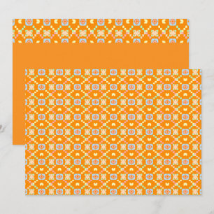 Convite Padrão Geométrico Pixelado Pastel em Laranja Vibra