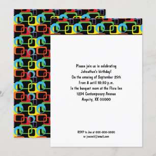 Convite Padrão Geométrico Retro Multicolorido de Aniversár