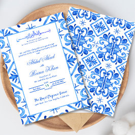 Convite Padrão Islâmico de Casamento Marroquino Azul e Bra