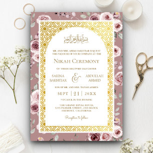 Convite Padrão Islâmico Rosa Dourado Empoeirado Casamento
