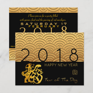 Convite Padrão japonês Cão Dourado Ano 2018 Flat 4,25x5