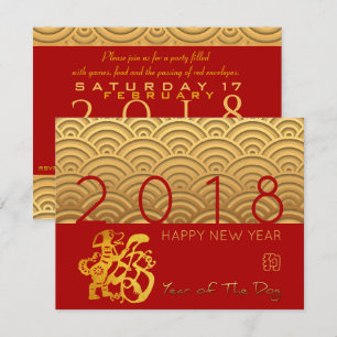 Convite Padrão japonês Cão Dourado Ano 2018 vermelho 4,