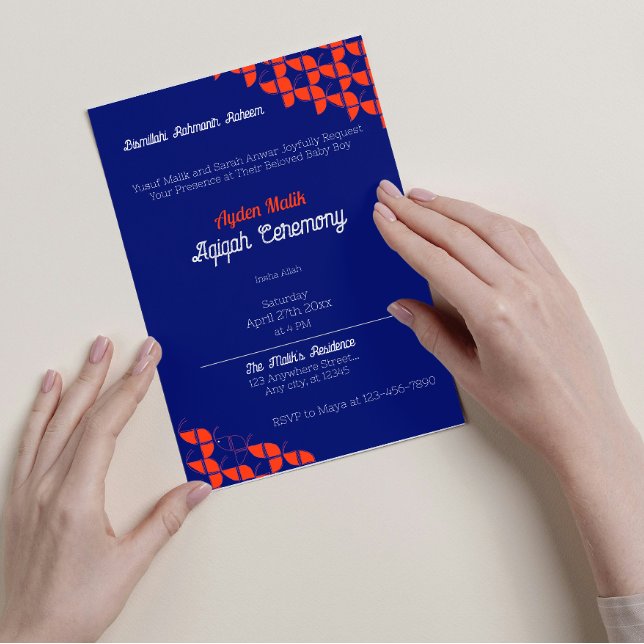 Convite PADRÃO Laranja Azul SHRIMPLY, Chá de fraldas Aqiqa (Criador carregado)