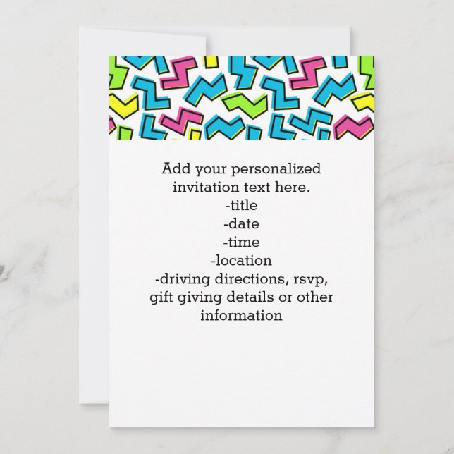 Convite Padrão Legal de Memphis  dos anos 80 na década de  (Verso)