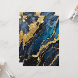 Convite Padrão Marble Azul com Dourado