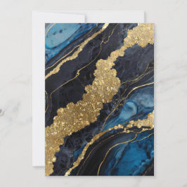 Convite Padrão Marble Azul com Dourado