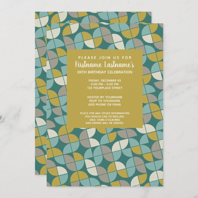 Convite Padrão MCM - Festa de aniversário de ouro verde-la (Frente/Verso)