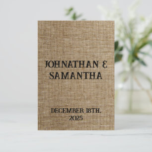 Convite Padrão personalizado de burlap natural do casament