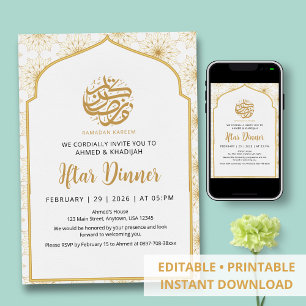 Convite Padrão Real de Mandala Dourada Ramadan Iftar