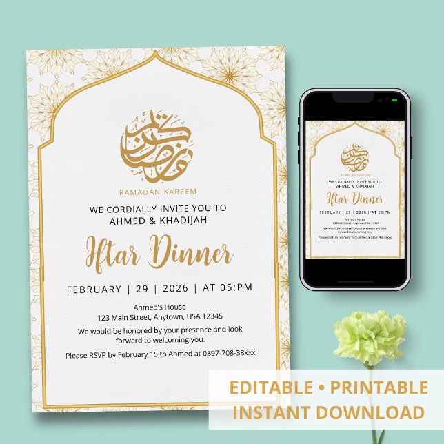 Convite Padrão Real de Mandala Dourada Ramadan Iftar (Criador carregado)