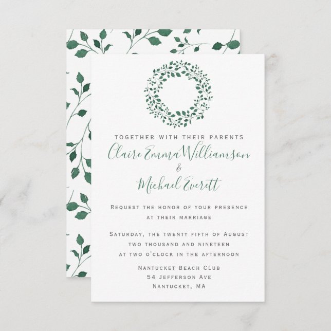 Convite Padrão Rustic Green Watercolor Foliage | Casamento (Frente/Verso)