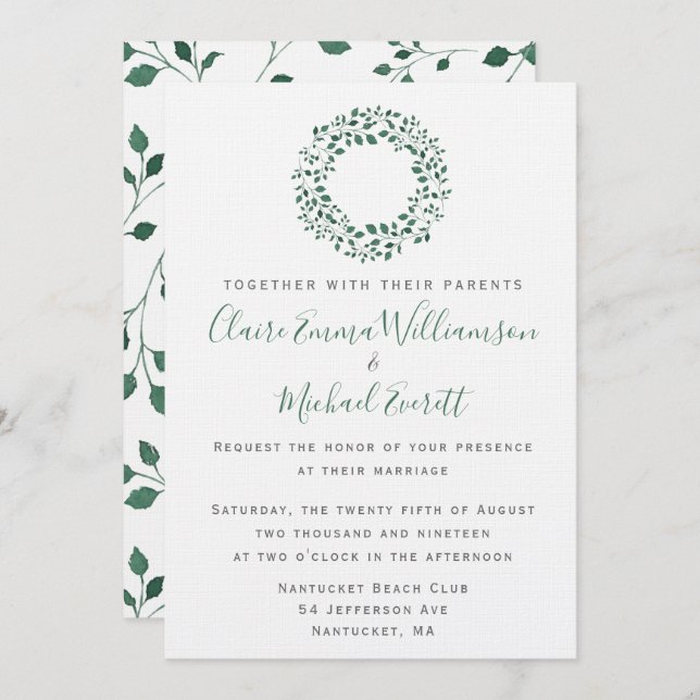 Convite Padrão Rustic Green Watercolor Foliage | Casamento (Frente/Verso)