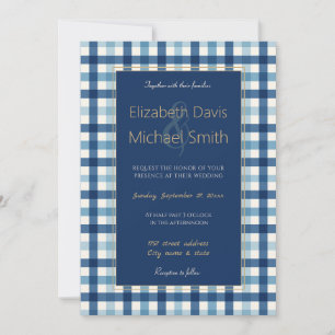 Convite Padrão Verificado de Xadrez Gingham Azul