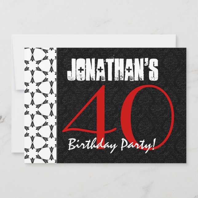Convite Padrão vermelho preto e branco do aniversário de 4 (Frente)