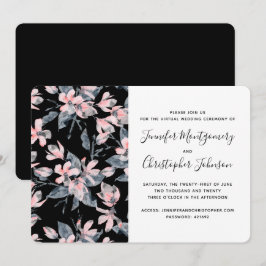 Convite Padrão Virtual de Aquarela Floral Rosa e Cinza