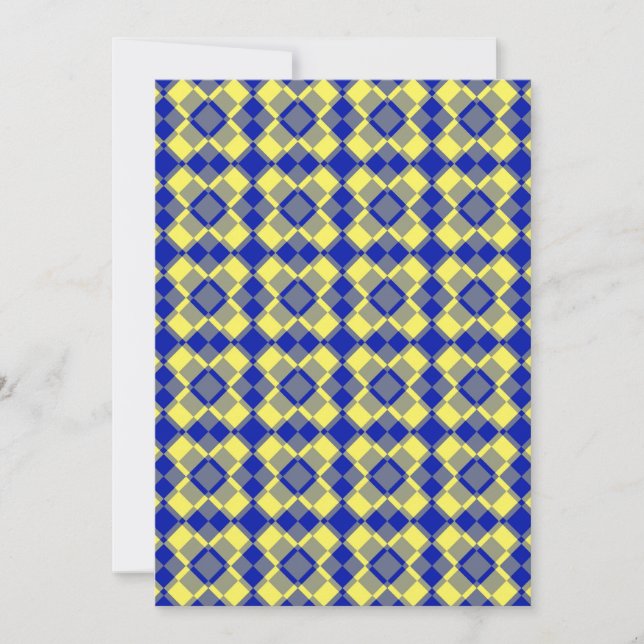 Convite Padrão Xadrez Argyle Azul Amarelo (Frente)