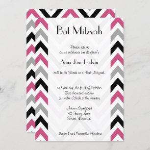 Convite Padrão Zigzag, Padrão Chevron, Rosa, Bat Mitzvah
