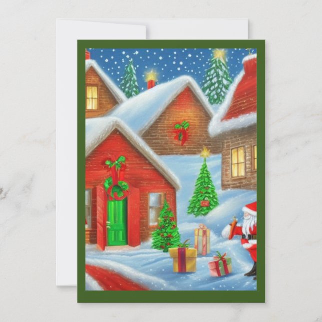 Convite Padre Natal caindo de presentes cena de neve (Frente)
