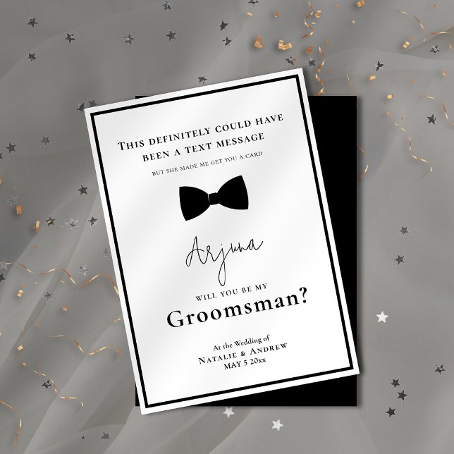 Convite Padrinho de casamento clássico preto e branco, com (Classic Black & White Tuxedo Funny Groomsman Invitation)