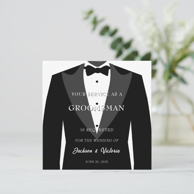 Convite Padrinho de casamento Classy Tuxedo (Em pé/Frente)