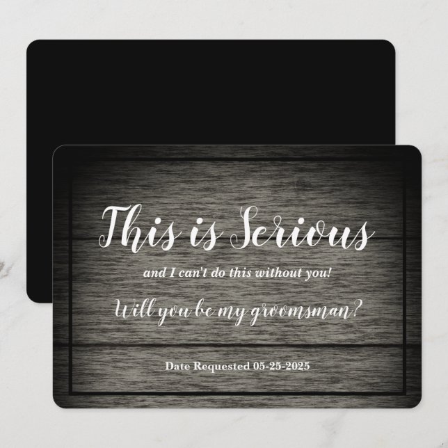 Convite Padrinho de Casamento Isto é Sério Madeira Rústica (Frente/Verso)