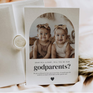 Convite Padrinhos Proposta de Foto Arqueada Menina Gêmeas