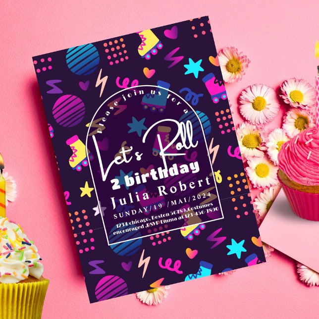 Convite Padrões de Aniversário do Roller,festas de patinag (Criador carregado)