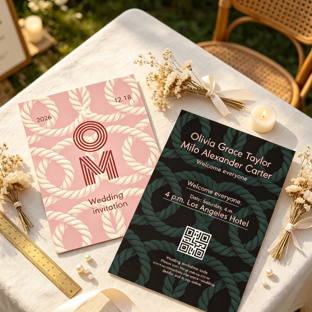 Convite padrões de corda entrelaçados simbólicos casamento (Criador carregado)