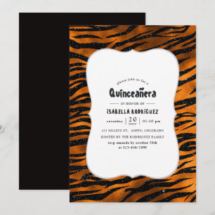 Convite Padrões de Tigre Preto e Cobre Quinceanera