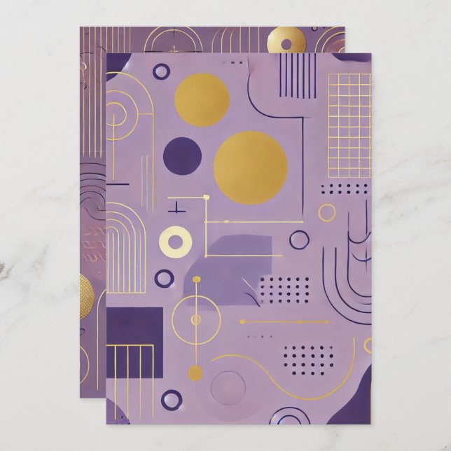 Convite Padrões escandinavos roxos e Dourados para impress (Frente/Verso)