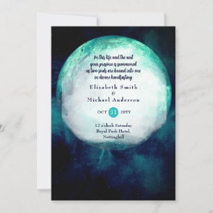Convite Pagan Wiccan Teal Moon Gothic Handfast Conite