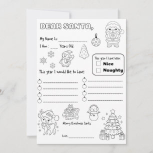 Convite Página para Colorir Carta para o Papai Noel