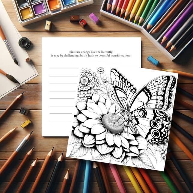 Convite Páginas de Coloração de Borboleta com Diário (Butterfly coloring pages with journal for adult women.)