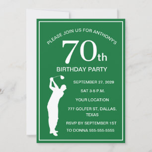 Convite Pai 70 Festa de aniversário Golfer Verde Par Golfe