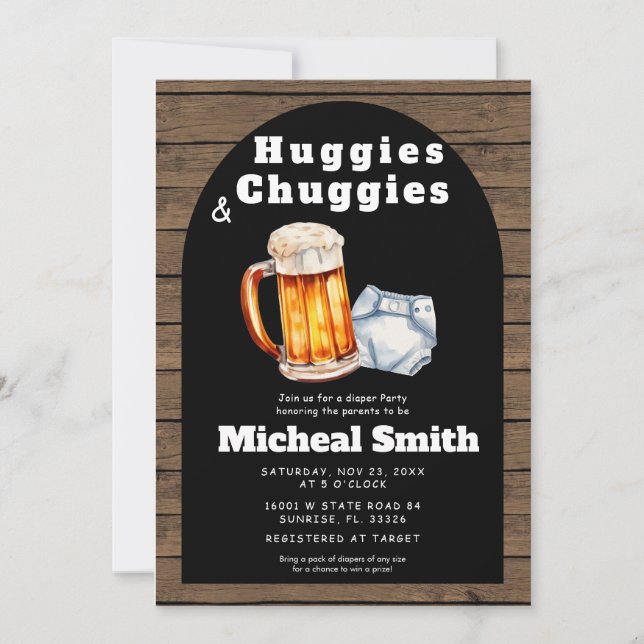 Convite Pai de Huggies e Chuggies Chá Padre Fralda (Frente)