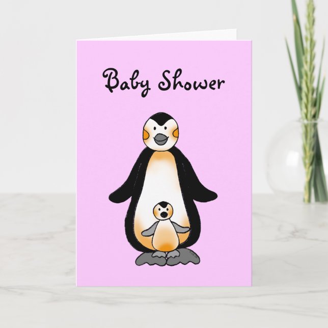 Convite Pai/Mamãe e pinguins para bebês (Frente)