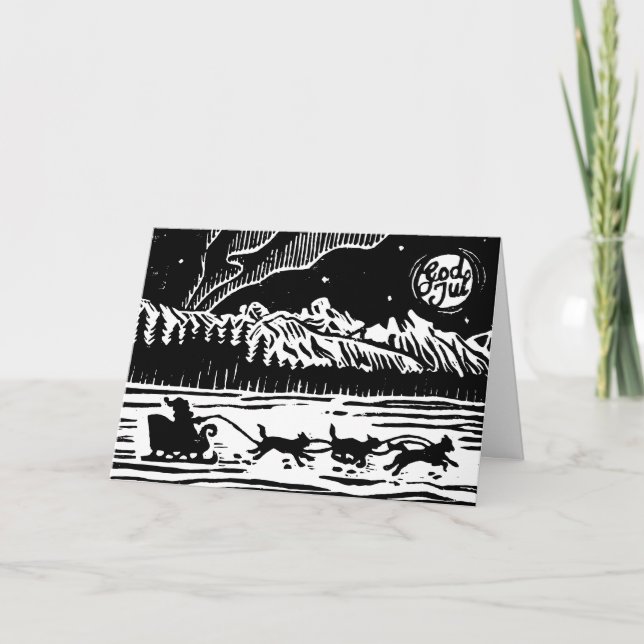 Convite Pai Natal com trenó de cães no Ártico em Linoleogr (Frente)