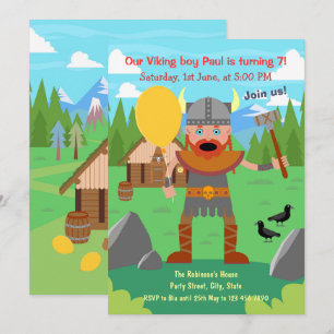 Convite Pai viking com balão convida para festa