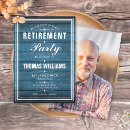 Convite Painéis de Madeira Rústica Azul Foto Festa de Apos