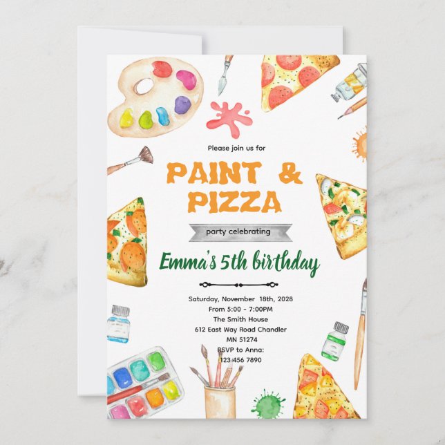 Convite Paint and Pizza theme invite (Frente)