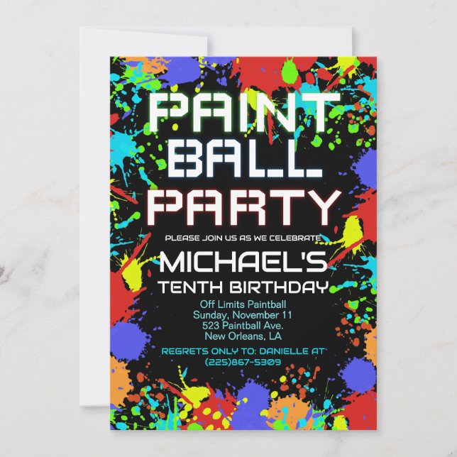 Convite Paint Ball Birthday Party Invitation (Frente)