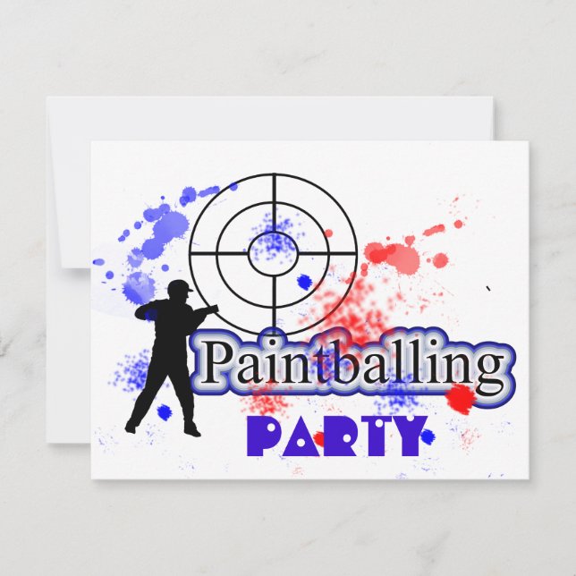Convite Paint Balling Party Red and Blue Paint Splats (Frente)