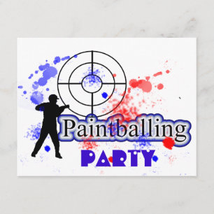 Convite Paint Balling Party Red and Blue Paint Splats