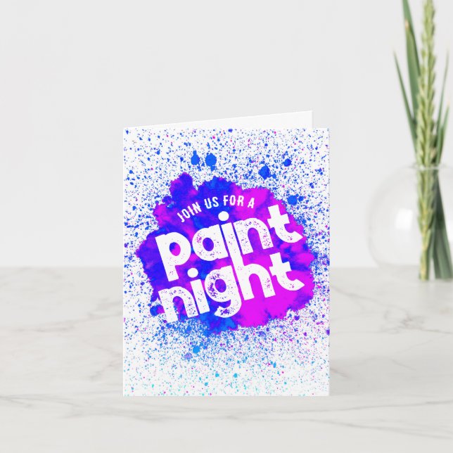 Convite Paint Night Birthday Dobrado Invite - Azul (Frente)