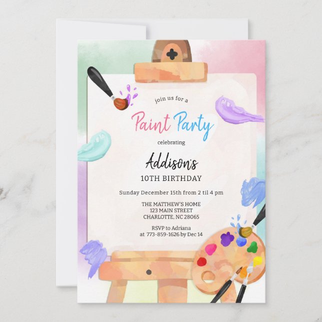 Convite Paint Party Art Birthday Invitation (Frente)