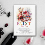 Convite Paint & Sip Wine Art Party 50º Aniversário<br><div class="desc">Tinta elegante e moderna e modelo de gole 50º para mulheres com tema duplo - vinho e arte, apresentando uma ilustração aquarela de um copo de vinho entre uma parafernália de pincéis de pintura e outros suprimentos. Uma arte de classe, pintura e aniversário de 50 anos convida uma mulher no...</div>