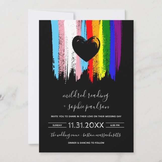 Convite Paint Strokes Trans Pride Rainbow Wedds (Frente)