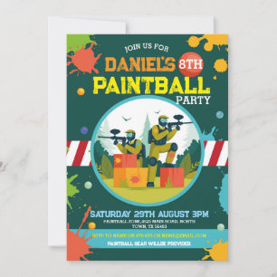 Convite Paintball Birthday Conite Meninos Tenham Festa Ida