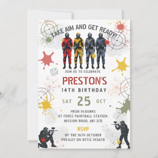 Convite Paintball Birthday Invitation Take Aim & Get Ready